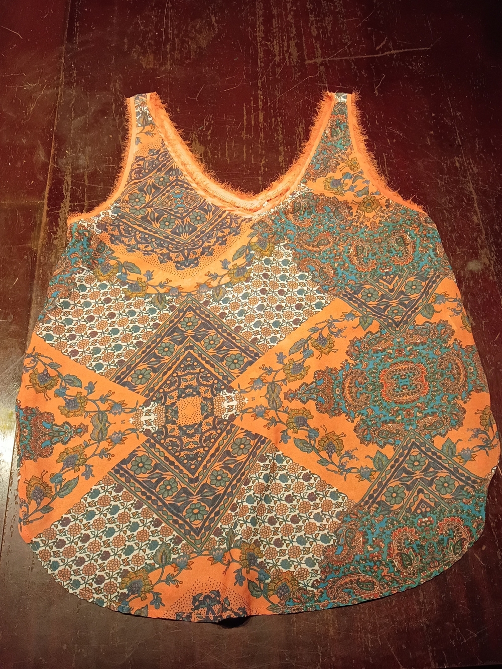 Red Camel Orange Paisley-Print V-Neck Camisole with Fringe Trim